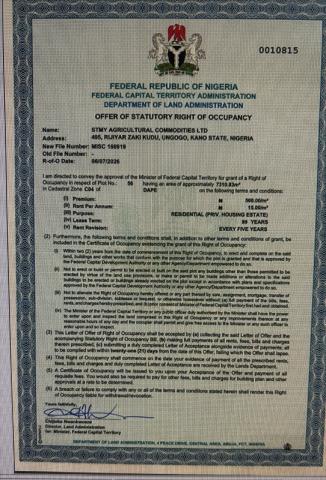 Prime 7,310 sqm Residential Plot for Sale in Dape, Abuja – C of O